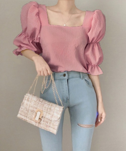 ABITOKYO（アビトーキョー）の「パワーショルダースクエアネックブラウス（シャツ/ブラウス・レディース・ブラック/ベージュ/イエロー/ボルドー/ブラウン/グリーン/ピンク/カーキ/ネイビー/キャメル・S/M）」の9枚目の写真