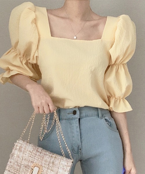 ABITOKYO（アビトーキョー）の「パワーショルダースクエアネックブラウス（シャツ/ブラウス・レディース・ブラック/ベージュ/イエロー/ボルドー/ブラウン/グリーン/ピンク/カーキ/ネイビー/キャメル・S/M）」の11枚目の写真