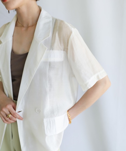 select MOCA（セレクトモカ）の「2021 SS シアーシャツジャケット（テーラードジャケット・レディース・ホワイト/ブルー・FREE）」の7枚目の写真