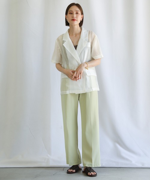 select MOCA（セレクトモカ）の「2021 SS シアーシャツジャケット（テーラードジャケット・レディース・ホワイト/ブルー・FREE）」の3枚目の写真