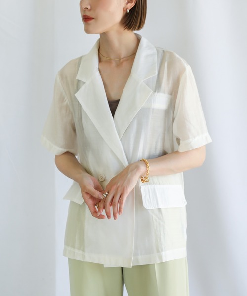 select MOCA（セレクトモカ）の「2021 SS シアーシャツジャケット（テーラードジャケット・レディース・ホワイト/ブルー・FREE）」の6枚目の写真