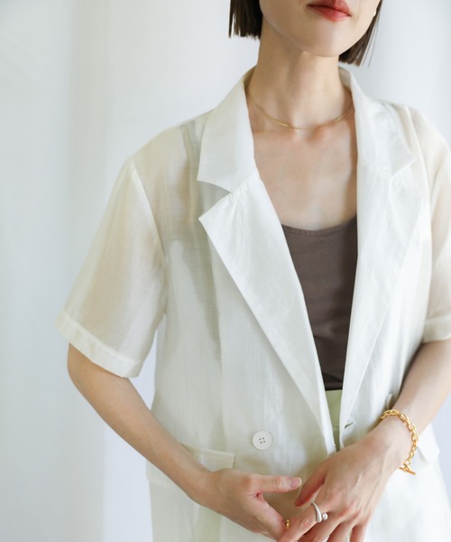 select MOCA（セレクトモカ）の「2021 SS シアーシャツジャケット（テーラードジャケット・レディース・ホワイト/ブルー・FREE）」の8枚目の写真