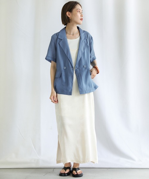 select MOCA（セレクトモカ）の「2021 SS シアーシャツジャケット（テーラードジャケット・レディース・ホワイト/ブルー・FREE）」の4枚目の写真