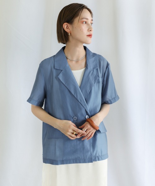 select MOCA（セレクトモカ）の「2021 SS シアーシャツジャケット（テーラードジャケット・レディース・ホワイト/ブルー・FREE）」の13枚目の写真