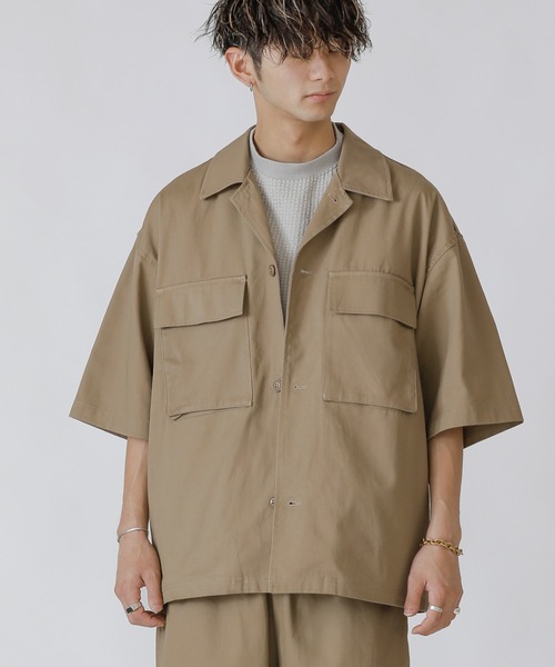 Beno(ビーノ)の「Chef’s Choice ワイドシルエット ダブルポケット CPO 半袖シャツ(シャツ/ブラウス・メンズ・チャコールグレー/ブラック/ベージュ/ネイビー/オフホワイト/オリーブ/インディゴブルー/ホワイト系その他/ブラック系その他/グレー系その他/ベージュ系その他/ストライプ/ワンウォッシュ/グレイッシュブルー/ネイビー×ホワイト・M/L/XL)」の8枚目の写真