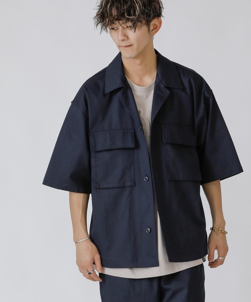 Beno(ビーノ)の「Chef’s Choice ワイドシルエット ダブルポケット CPO 半袖シャツ(シャツ/ブラウス・メンズ・チャコールグレー/ブラック/ベージュ/ネイビー/オフホワイト/オリーブ/インディゴブルー/ホワイト系その他/ブラック系その他/グレー系その他/ベージュ系その他/ストライプ/ワンウォッシュ/グレイッシュブルー/ネイビー×ホワイト・M/L/XL)」の10枚目の写真