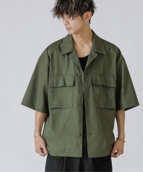 Beno(ビーノ)の「Chef’s Choice ワイドシルエット ダブルポケット CPO 半袖シャツ(シャツ/ブラウス・メンズ・チャコールグレー/ブラック/ベージュ/ネイビー/オフホワイト/オリーブ/インディゴブルー/ホワイト系その他/ブラック系その他/グレー系その他/ベージュ系その他/ストライプ/ワンウォッシュ/グレイッシュブルー/ネイビー×ホワイト・M/L/XL)」の9枚目の写真