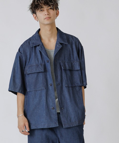 Beno(ビーノ)の「Chef’s Choice ワイドシルエット ダブルポケット CPO 半袖シャツ(シャツ/ブラウス・メンズ・チャコールグレー/ブラック/ベージュ/ネイビー/オフホワイト/オリーブ/インディゴブルー/ホワイト系その他/ブラック系その他/グレー系その他/ベージュ系その他/ストライプ/ワンウォッシュ/グレイッシュブルー/ネイビー×ホワイト・M/L/XL)」の12枚目の写真