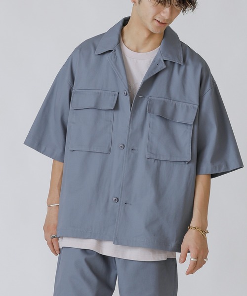 Beno(ビーノ)の「Chef’s Choice ワイドシルエット ダブルポケット CPO 半袖シャツ(シャツ/ブラウス・メンズ・チャコールグレー/ブラック/ベージュ/ネイビー/オフホワイト/オリーブ/インディゴブルー/ホワイト系その他/ブラック系その他/グレー系その他/ベージュ系その他/ストライプ/ワンウォッシュ/グレイッシュブルー/ネイビー×ホワイト・M/L/XL)」の13枚目の写真