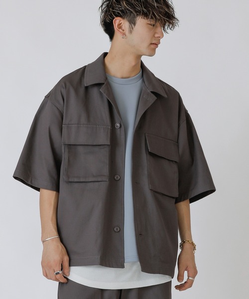 Beno(ビーノ)の「Chef’s Choice ワイドシルエット ダブルポケット CPO 半袖シャツ(シャツ/ブラウス・メンズ・チャコールグレー/ブラック/ベージュ/ネイビー/オフホワイト/オリーブ/インディゴブルー/ホワイト系その他/ブラック系その他/グレー系その他/ベージュ系その他/ストライプ/ワンウォッシュ/グレイッシュブルー/ネイビー×ホワイト・M/L/XL)」の6枚目の写真