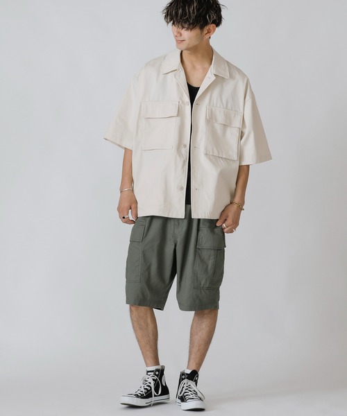 Beno(ビーノ)の「Chef’s Choice ワイドシルエット ダブルポケット CPO 半袖シャツ(シャツ/ブラウス・メンズ・チャコールグレー/ブラック/ベージュ/ネイビー/オフホワイト/オリーブ/インディゴブルー/ホワイト系その他/ブラック系その他/グレー系その他/ベージュ系その他/ストライプ/ワンウォッシュ/グレイッシュブルー/ネイビー×ホワイト・M/L/XL)」の19枚目の写真