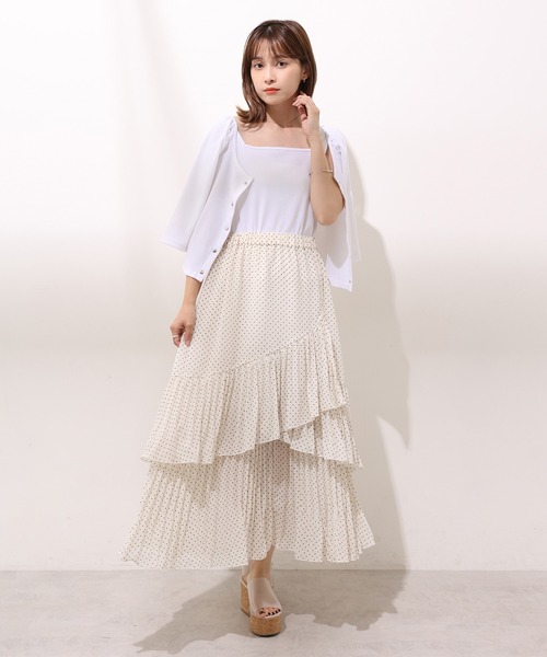 one after another NICE CLAUP(ワンアフターアナザーナイスクラップ)の「プリーツラッフルスカート(スカート・レディース・ブラック/オレンジ/アイボリー/ドット・FREE)」の13枚目の写真
