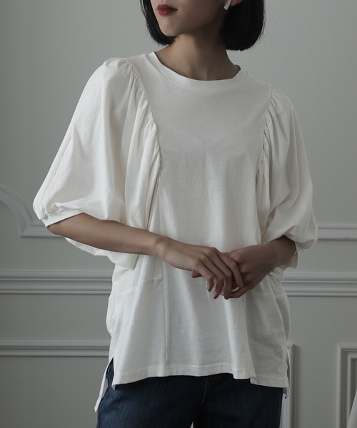 ElegChic（エレグシック）の「ドルマンギャザー袖カットソー（Tシャツ/カットソー・レディース・チャコールグレー/ブラック/ライトベージュ/ホワイト・L/XL/M）」の2枚目の写真