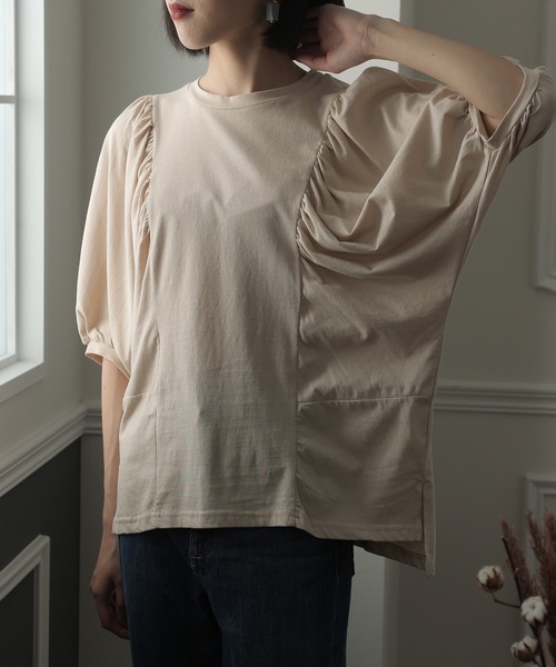 ElegChic（エレグシック）の「ドルマンギャザー袖カットソー（Tシャツ/カットソー・レディース・チャコールグレー/ブラック/ライトベージュ/ホワイト・L/XL/M）」の4枚目の写真