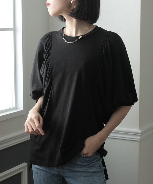 ElegChic（エレグシック）の「ドルマンギャザー袖カットソー（Tシャツ/カットソー・レディース・チャコールグレー/ブラック/ライトベージュ/ホワイト・L/XL/M）」の5枚目の写真