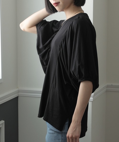 ElegChic（エレグシック）の「ドルマンギャザー袖カットソー（Tシャツ/カットソー・レディース・チャコールグレー/ブラック/ライトベージュ/ホワイト・L/XL/M）」の6枚目の写真