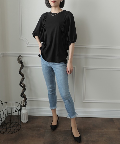 ElegChic（エレグシック）の「ドルマンギャザー袖カットソー（Tシャツ/カットソー・レディース・チャコールグレー/ブラック/ライトベージュ/ホワイト・L/XL/M）」の8枚目の写真