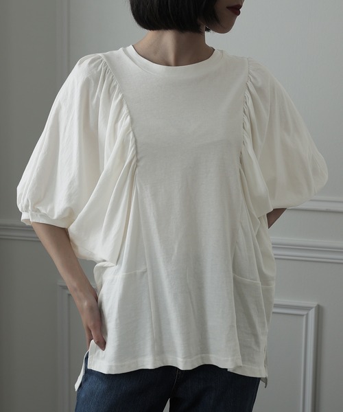 ElegChic（エレグシック）の「ドルマンギャザー袖カットソー（Tシャツ/カットソー・レディース・チャコールグレー/ブラック/ライトベージュ/ホワイト・L/XL/M）」の9枚目の写真