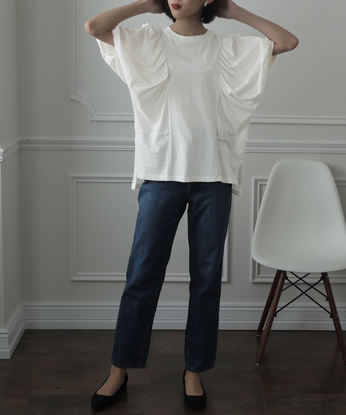 ElegChic（エレグシック）の「ドルマンギャザー袖カットソー（Tシャツ/カットソー・レディース・チャコールグレー/ブラック/ライトベージュ/ホワイト・L/XL/M）」の12枚目の写真