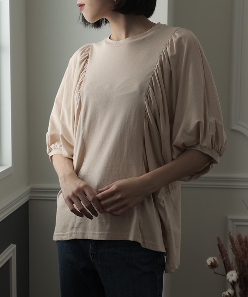 ElegChic（エレグシック）の「ドルマンギャザー袖カットソー（Tシャツ/カットソー・レディース・チャコールグレー/ブラック/ライトベージュ/ホワイト・L/XL/M）」の13枚目の写真
