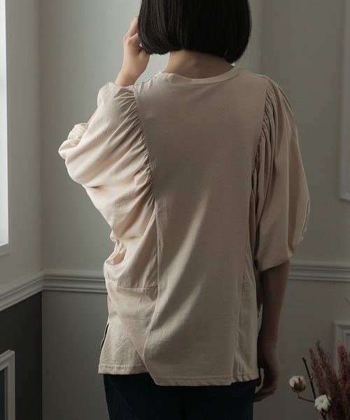 ElegChic（エレグシック）の「ドルマンギャザー袖カットソー（Tシャツ/カットソー・レディース・チャコールグレー/ブラック/ライトベージュ/ホワイト・L/XL/M）」の15枚目の写真