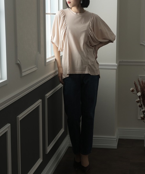 ElegChic（エレグシック）の「ドルマンギャザー袖カットソー（Tシャツ/カットソー・レディース・チャコールグレー/ブラック/ライトベージュ/ホワイト・L/XL/M）」の16枚目の写真
