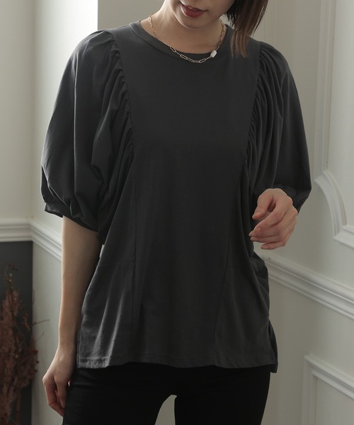 ElegChic（エレグシック）の「ドルマンギャザー袖カットソー（Tシャツ/カットソー・レディース・チャコールグレー/ブラック/ライトベージュ/ホワイト・L/XL/M）」の17枚目の写真
