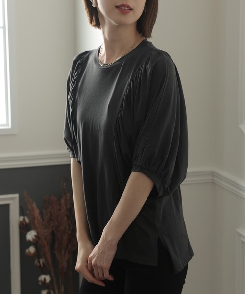 ElegChic（エレグシック）の「ドルマンギャザー袖カットソー（Tシャツ/カットソー・レディース・チャコールグレー/ブラック/ライトベージュ/ホワイト・L/XL/M）」の18枚目の写真