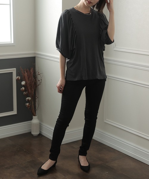 ElegChic（エレグシック）の「ドルマンギャザー袖カットソー（Tシャツ/カットソー・レディース・チャコールグレー/ブラック/ライトベージュ/ホワイト・L/XL/M）」の20枚目の写真