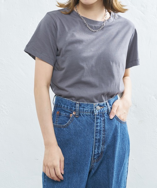 CIAOPANIC（チャオパニック）の「オーガニックコットンクルーTシャツ（Tシャツ/カットソー・レディース・オフホワイト/チャコールグレー/ブラック・FREE）」の3枚目の写真