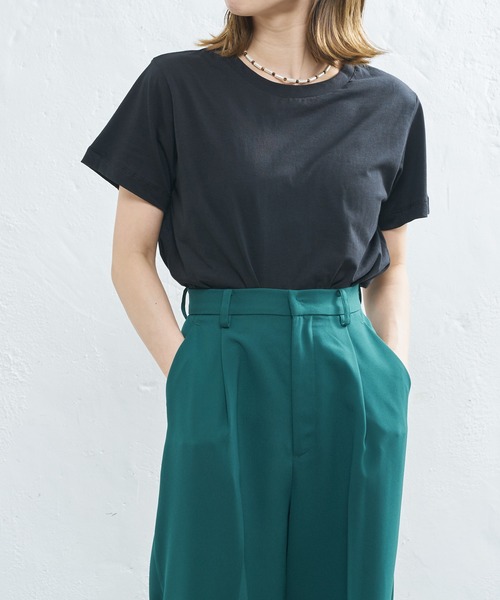 CIAOPANIC（チャオパニック）の「オーガニックコットンクルーTシャツ（Tシャツ/カットソー・レディース・オフホワイト/チャコールグレー/ブラック・FREE）」の2枚目の写真