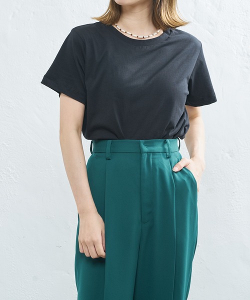 CIAOPANIC（チャオパニック）の「オーガニックコットンクルーTシャツ（Tシャツ/カットソー・レディース・オフホワイト/チャコールグレー/ブラック・FREE）」の4枚目の写真