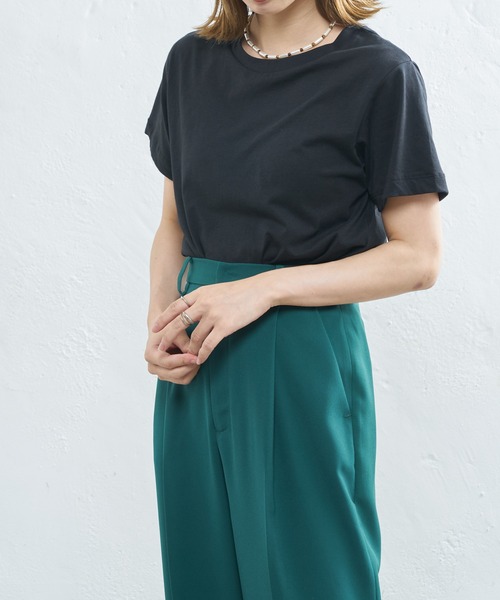 CIAOPANIC（チャオパニック）の「オーガニックコットンクルーTシャツ（Tシャツ/カットソー・レディース・オフホワイト/チャコールグレー/ブラック・FREE）」の5枚目の写真