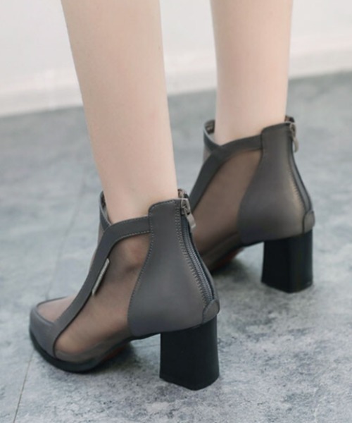 SFW（エスエフダブリュー）の「メッシュブーツ チャンキーヒール  バッグジッパー（ブーツ・レディース・グレー/ベージュ・38/39/35/36/37）」の7枚目の写真