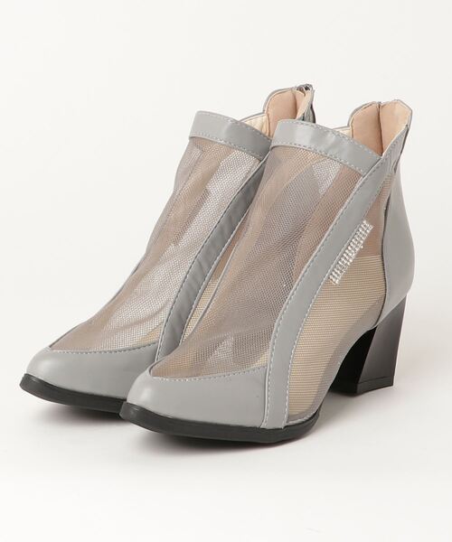 SFW（エスエフダブリュー）の「メッシュブーツ チャンキーヒール  バッグジッパー（ブーツ・レディース・グレー/ベージュ・38/39/35/36/37）」の10枚目の写真
