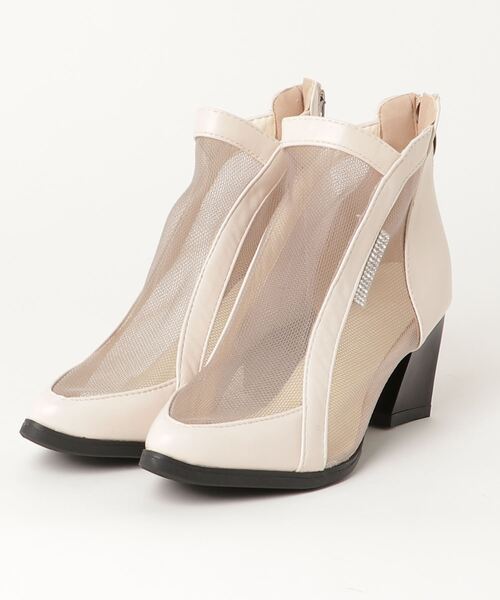 SFW（エスエフダブリュー）の「メッシュブーツ チャンキーヒール  バッグジッパー（ブーツ・レディース・グレー/ベージュ・38/39/35/36/37）」の6枚目の写真