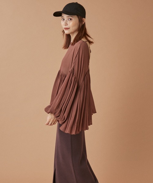 Omekashi（オメカシ）の「(WEB限定)ギャザーイレギュラーブラウス（シャツ/ブラウス・レディース・ブラウン/ベージュ/チャコールグレー・FREE）」の11枚目の写真