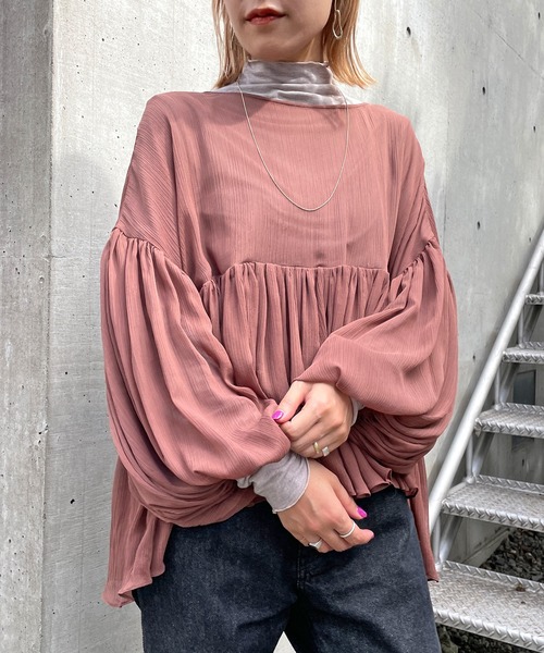 Omekashi（オメカシ）の「(WEB限定)ギャザーイレギュラーブラウス（シャツ/ブラウス・レディース・ブラウン/ベージュ/チャコールグレー・FREE）」の4枚目の写真