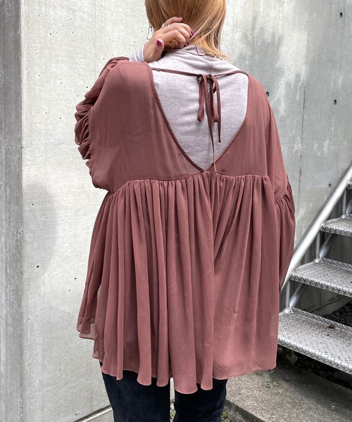 Omekashi（オメカシ）の「(WEB限定)ギャザーイレギュラーブラウス（シャツ/ブラウス・レディース・ブラウン/ベージュ/チャコールグレー・FREE）」の6枚目の写真