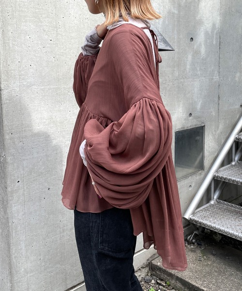 Omekashi（オメカシ）の「(WEB限定)ギャザーイレギュラーブラウス（シャツ/ブラウス・レディース・ブラウン/ベージュ/チャコールグレー・FREE）」の5枚目の写真