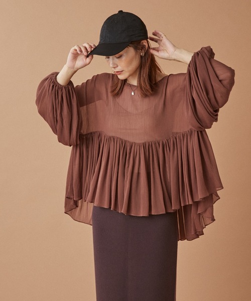 Omekashi（オメカシ）の「(WEB限定)ギャザーイレギュラーブラウス（シャツ/ブラウス・レディース・ブラウン/ベージュ/チャコールグレー・FREE）」の9枚目の写真