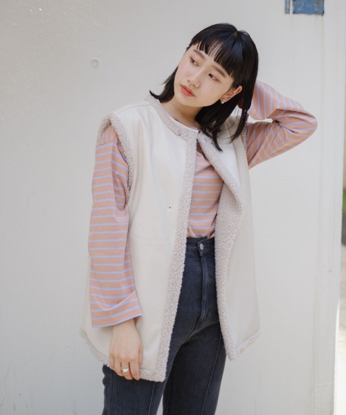 Kastane(カスタネ)の「ボーダーBACKあきロンT(Tシャツ/カットソー・レディース・ブルー系その他/ピンク/パープル/ブラウン・FREE)」の6枚目の写真