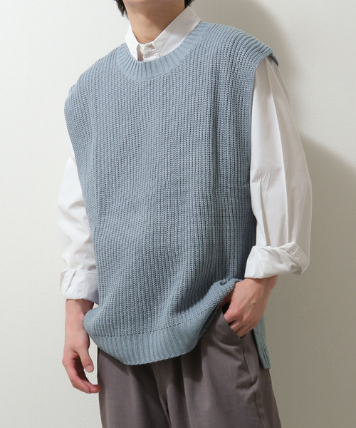 ZIP FIVE（ジップファイブ）の「【ZIP FIVE】7Gあぜ編みオーバーサイズニットベスト（ベスト・メンズ・ライトグレー/ブラック/ネイビー/オフホワイト/オリーブ/ブルー/モカ/グレイッシュベージュ・MEDIUM/LARGE/X-LARGE）」の8枚目の写真