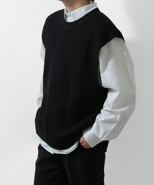 ZIP FIVE（ジップファイブ）の「【ZIP FIVE】7Gあぜ編みオーバーサイズニットベスト（ベスト・メンズ・ライトグレー/ブラック/ネイビー/オフホワイト/オリーブ/ブルー/モカ/グレイッシュベージュ・MEDIUM/LARGE/X-LARGE）」の3枚目の写真