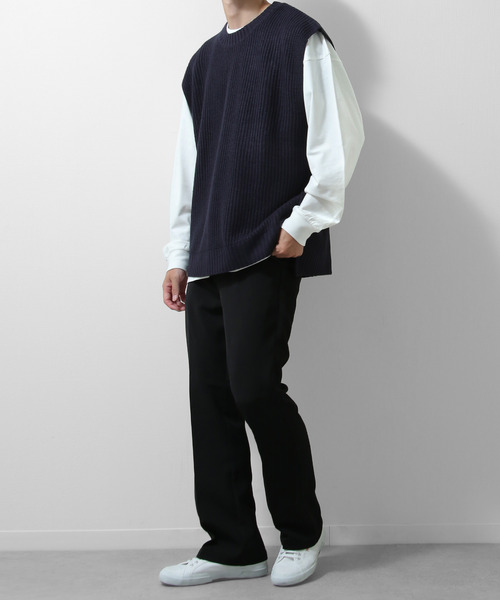 ZIP FIVE（ジップファイブ）の「【ZIP FIVE】7Gあぜ編みオーバーサイズニットベスト（ベスト・メンズ・ライトグレー/ブラック/ネイビー/オフホワイト/オリーブ/ブルー/モカ/グレイッシュベージュ・MEDIUM/LARGE/X-LARGE）」の18枚目の写真