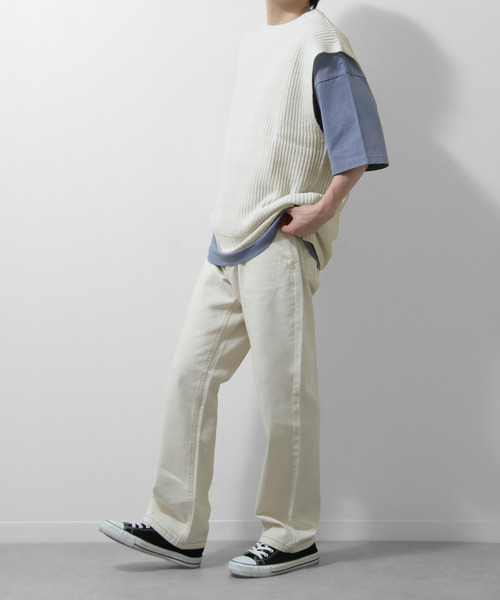 ZIP FIVE（ジップファイブ）の「【ZIP FIVE】7Gあぜ編みオーバーサイズニットベスト（ベスト・メンズ・ライトグレー/ブラック/ネイビー/オフホワイト/オリーブ/ブルー/モカ/グレイッシュベージュ・MEDIUM/LARGE/X-LARGE）」の9枚目の写真