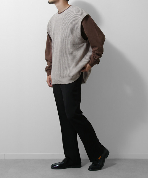 ZIP FIVE（ジップファイブ）の「【ZIP FIVE】7Gあぜ編みオーバーサイズニットベスト（ベスト・メンズ・ライトグレー/ブラック/ネイビー/オフホワイト/オリーブ/ブルー/モカ/グレイッシュベージュ・MEDIUM/LARGE/X-LARGE）」の10枚目の写真