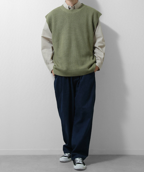 ZIP FIVE（ジップファイブ）の「【ZIP FIVE】7Gあぜ編みオーバーサイズニットベスト（ベスト・メンズ・ライトグレー/ブラック/ネイビー/オフホワイト/オリーブ/ブルー/モカ/グレイッシュベージュ・MEDIUM/LARGE/X-LARGE）」の14枚目の写真