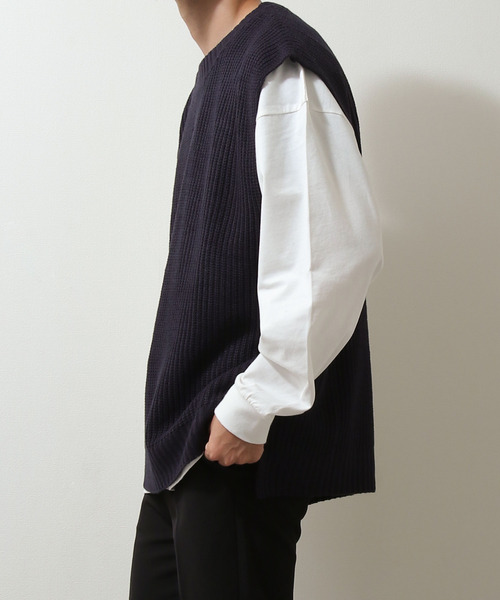 ZIP FIVE（ジップファイブ）の「【ZIP FIVE】7Gあぜ編みオーバーサイズニットベスト（ベスト・メンズ・ライトグレー/ブラック/ネイビー/オフホワイト/オリーブ/ブルー/モカ/グレイッシュベージュ・MEDIUM/LARGE/X-LARGE）」の11枚目の写真