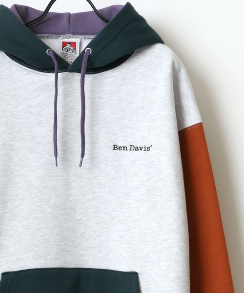 BEN DAVIS(ベンデイビス)の「BEN DAVIS/ベンデイビス HEAVY/ヘビー裏起毛 ビッグシルエット クレイジー ワンポイント ロゴ刺繍 スウェット パーカー/フーディー(パーカー・メンズ・アッシュグレー/ブラック/ダークオレンジ・M/L/XL)」の2枚目の写真